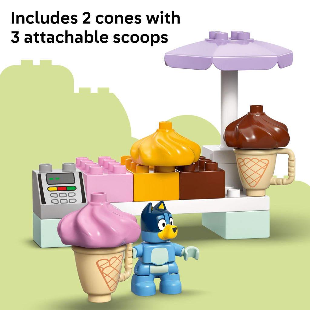 LEGO DUPLO Bluey Ice Cream Trip with Bluey - Toddler Toy for Kids, Boys, and Girls Ages 2+ - Includes Bluey Figure and Ice Cream Toy Stand - Sensory Toy for Pretend Play - Preschool Gift Idea - 10458