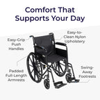 Drive Medical Silver Sport 1 Folding Transport Wheelchair - Lightweight Mobility Support - Full Armrests - Removable Swing-Away Footrests - Durable Steel Construction - Compact Folding Frame - Black
