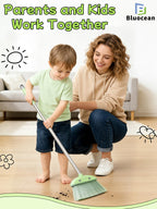28'' Kids Mini Broom with Dustpan & Mop Set - Toddler Cleaning Toy, Toddler Household Helper, Parent-Child Interactive Play Cleaning Tool, Cute Cartoon Design, Small Safe Corner Broom (Green)
