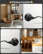 Gobrico 8 Pack Matte Black Privacy Bed/Bath Door Handle Levers, Reversible Keyless Wave/Drop Style Zinc Alloy Knob for Interior Doors