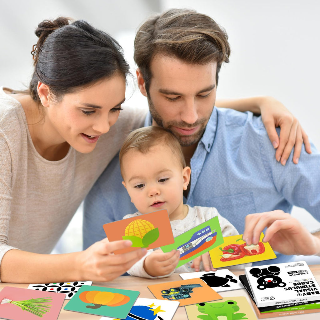 4 Sets High Contrast Baby Cards, 80 Pcs 160 Page Black White Colorful Baby Flashcards Newborn Toys for Infants Visual Stimulation Brain Sensory Development(0-36 Months)