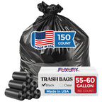 Fuxury 55-60 Gallon Trash Bags 150 Count Black Garbage Bags Made in USA