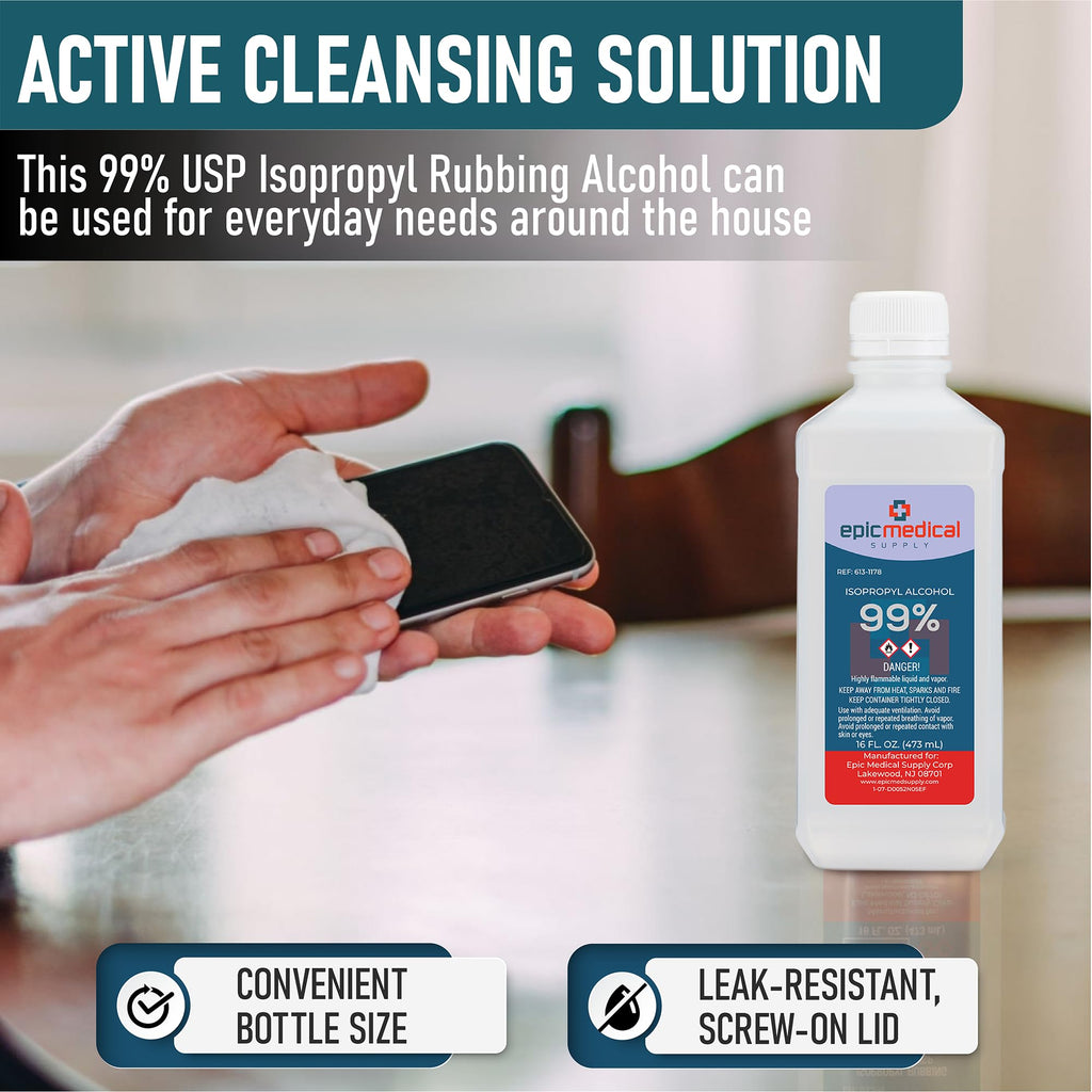 99% Isopropyl Alcohol 99 Percent, Rubbing Alcohol 99 Percent 16 oz. Bottle, General Purpose Cleaner for Glass and PCB, Technical Grade, Alcohol for Nails (1)