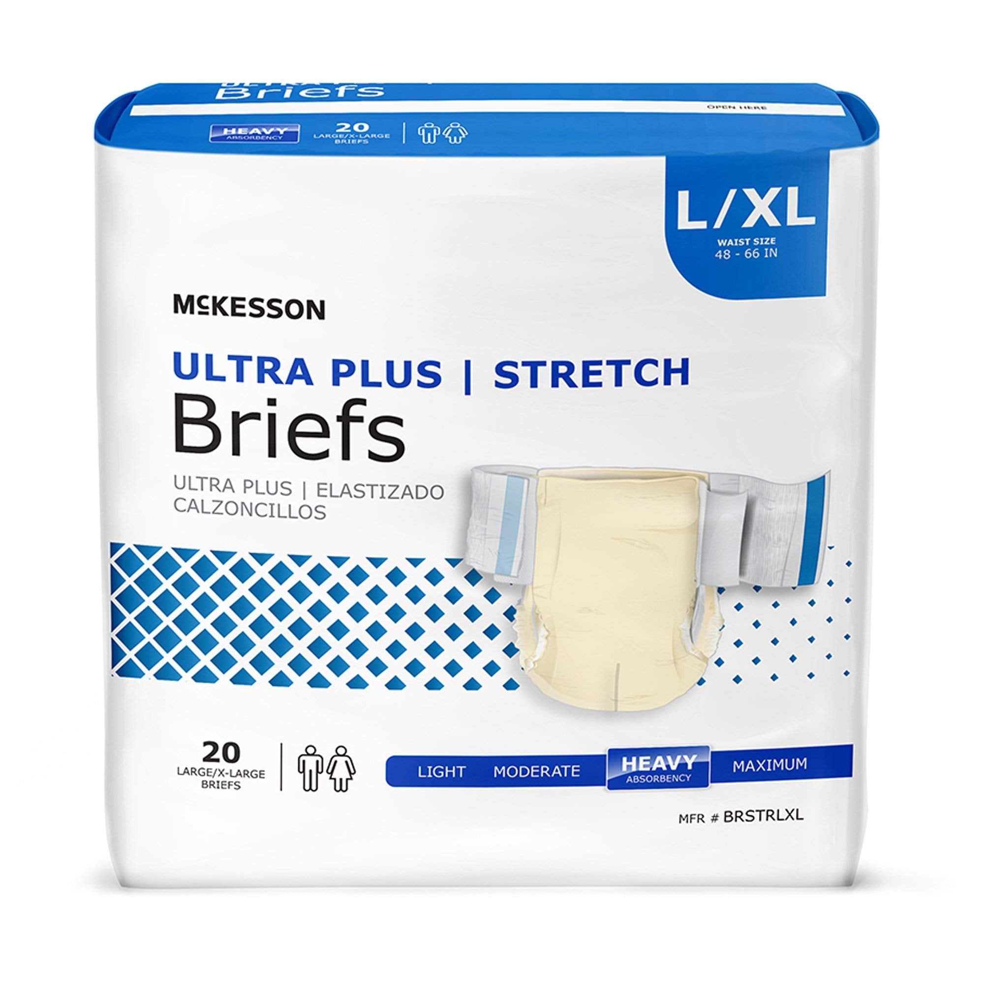 McKesson Ultra Plus Stretch Briefs, [80 Count], L/XL, 48-66 in. Incontinence Adult Diapers, Heavy Absorbency, Unisex, Disposable, Elastic Leg Gathers and Contoured Fit for Men and Women