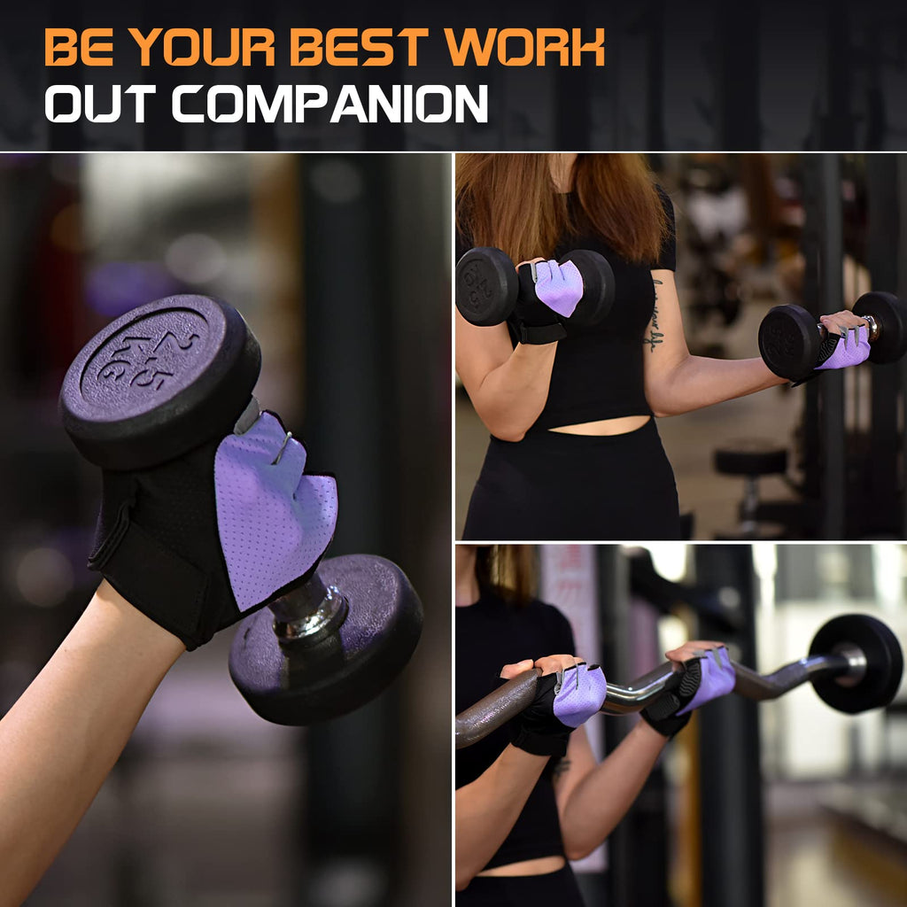 SUNNEX Gym Gloves for Women Workout Fingerless Weightlifting Lightweight Breathable Fitness Gloves Sports Training Lifting Weight Cycling Climbing Rowing Purple X-Large