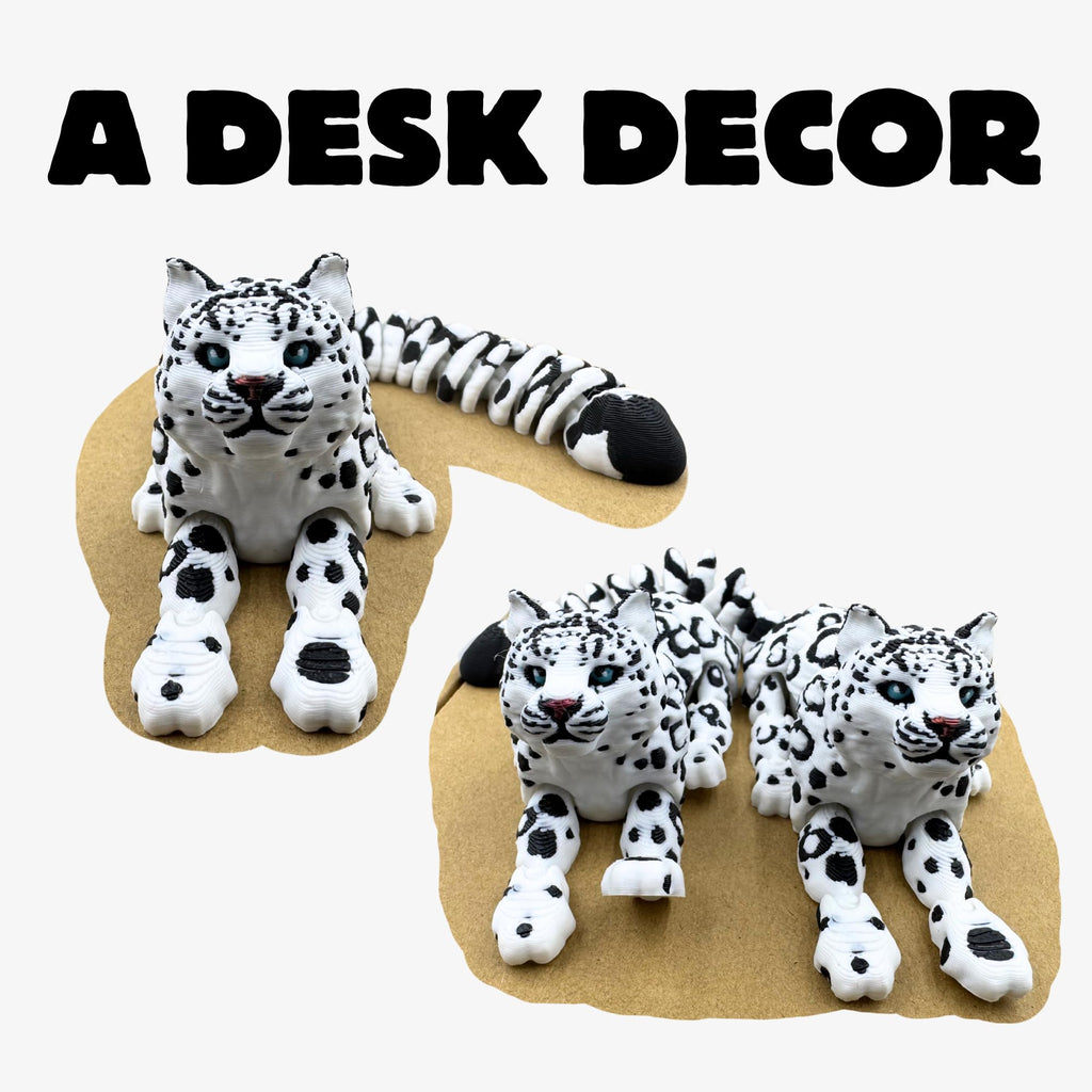 Yipintang 3D Printed Creature Flexible Animals - 8 Inches Fidget Animal for Desk Décor (Snow Leopard)