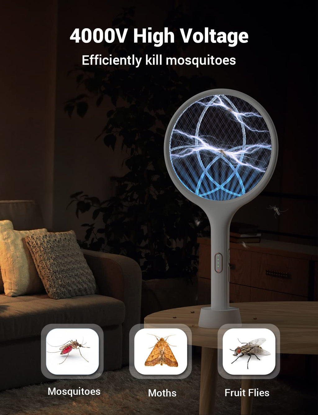 YISSVIC Electric Fly Swatter 4000V Bug Zapper Racket Dual Mode
