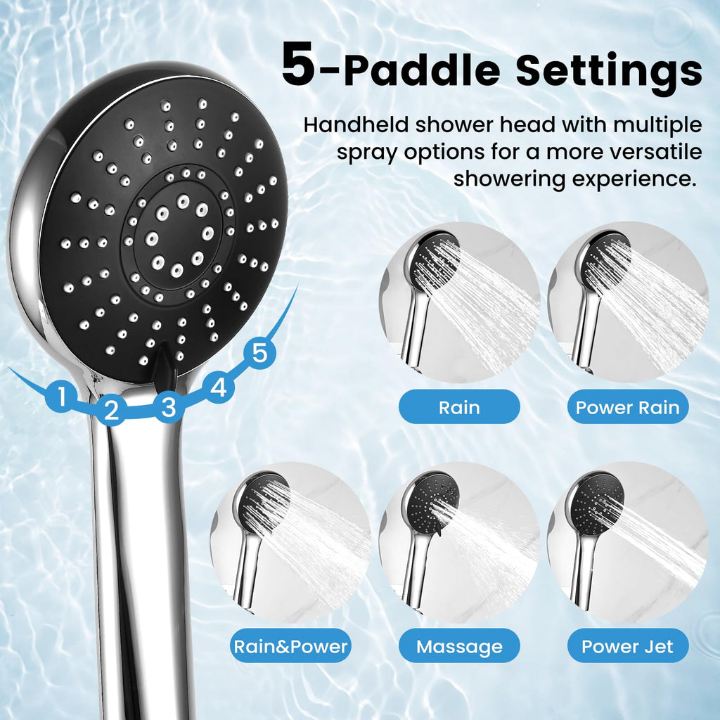 RNDIOZD Shower Head with Handheld,11.8 Inch Large Rectangular Rain Shower Head with 5 Modes Handheld Spray Combo,Adjustable Double Shower Heads with Holder and 11'' Extension Arm,Chrome