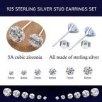 SILBERTALE 3 Pairs 925 Sterling Silver Cubic Zirconia Stud Earrings Set 3-8mm for Men Women