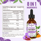 Resciency Liposomal Saffron Supplements Drops 88.5mg – High Bioavailability Liquid Saffron Extract for Mood Support, Energy, Focus & Vision with Ashwagandha, Magnesium, Zinc, B12 & D3, 4 fl oz