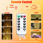300LED Fairy Curtain Lights, 9.8x9.8Ft Warm White USB Plug in 8 Modes & Timer Christmas String Hanging Lights with Remote for Bedroom Indoor Outdoor Weddings Party Wall Decorations(Warm White)