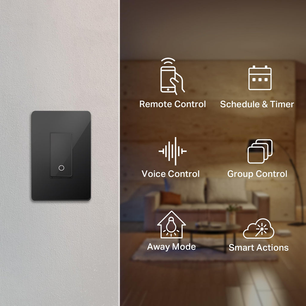 Kasa Smart Light Switch HS200-BL, Single Pole,Neutral Wire Required, 2.4GHz Wi-Fi Light Switch Compatible with Alexa and Google Home, UL Certified, No Hub Required, Black