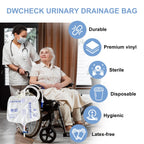 DWCHECK 5 Pack Urinary Drainage Bag with Anti-Reflux Chamber,2000mL Urine Bags with 48" Tube Drainage,Splash-Resistant Drain Spout,Clips and Hanging Hook,Disposable Urine Bags for Men