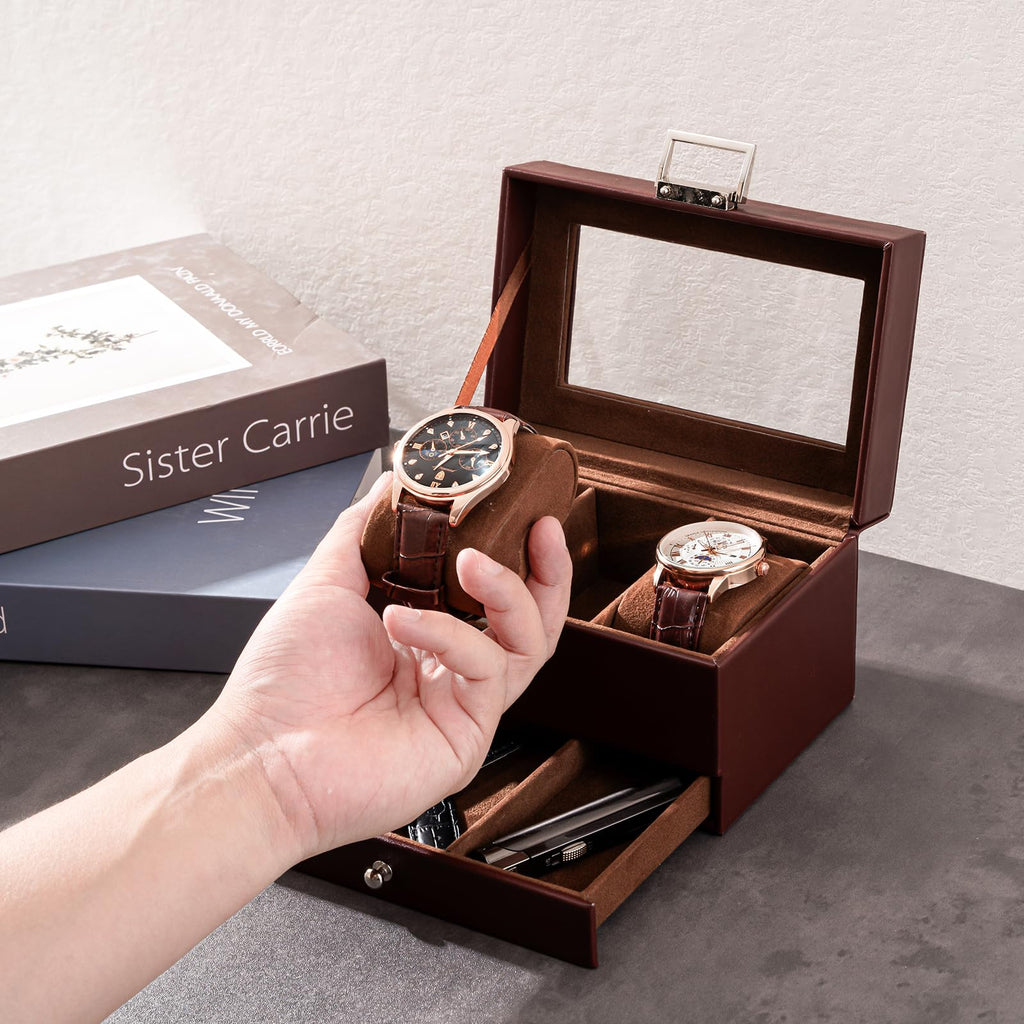 ProCase Watch Box, 3 Slot Watch Display Case with Drawer -Espresso
