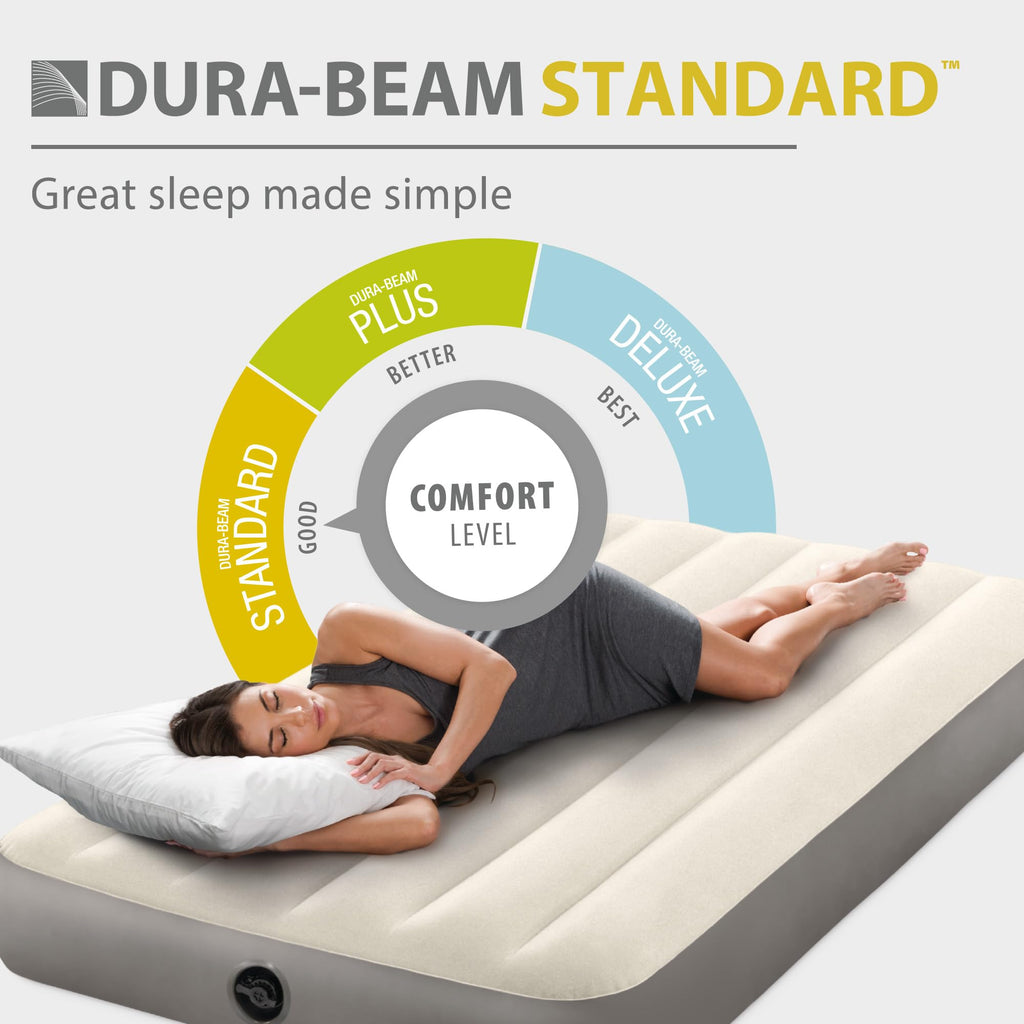 Intex 64101E Dura-Beam Standard Single-High Air Mattress: Fiber-Tech - Twin Size - 10in Bed Height - 300lb Weight Capacity - Pump Sold Separately