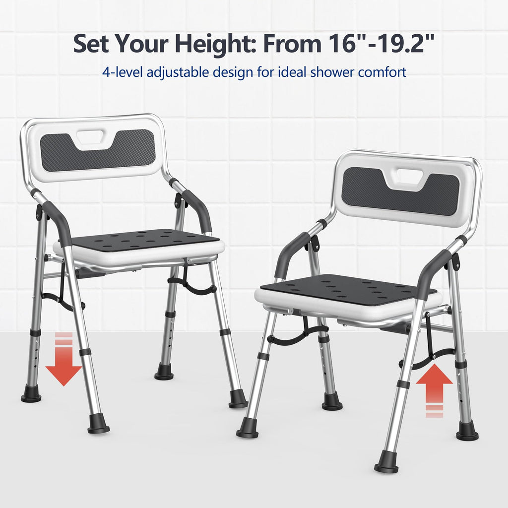 Foldable Shower Chair for Inside Shower with Arms and Back, Shower Chair for Elderly and Disabled with Adjustable Height,Folding Bath Chairs for Seniors,Quick-Assembly & Comfortable