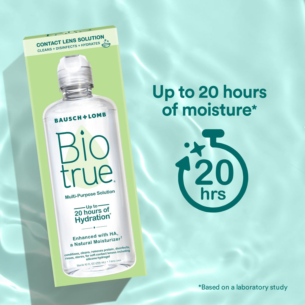 Biotrue Contact Solution, Multi-Purpose Solution with Lens Case, Cleans, Conditions, Hydrates, Disinfects, Removes Protein, Dirt & Debris, Contact Lens Cleaner & Storage, 10 Fl Oz (Pack of 1)