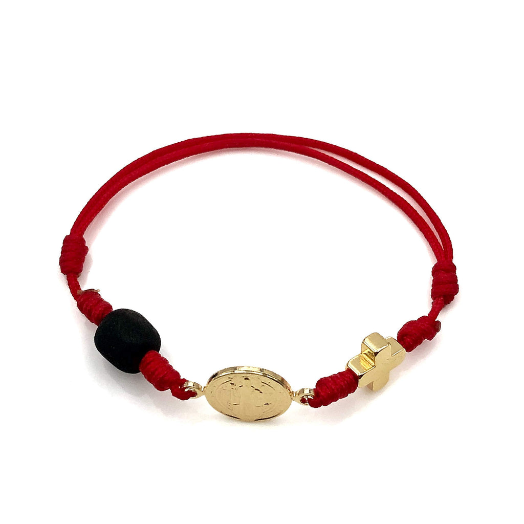 St Benedict Red String Bracelet for the New Family Member Genuine Azabache Jet Stone Welcome to the World