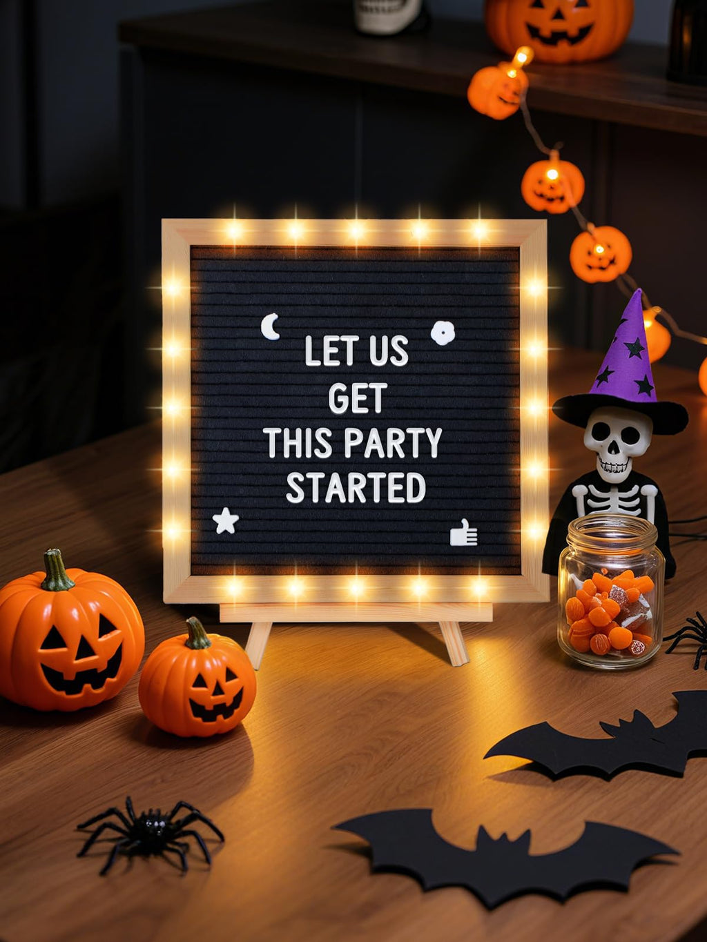 10"×10" Felt Letter Board with LED Lights & Stand for Halloween Party Decor