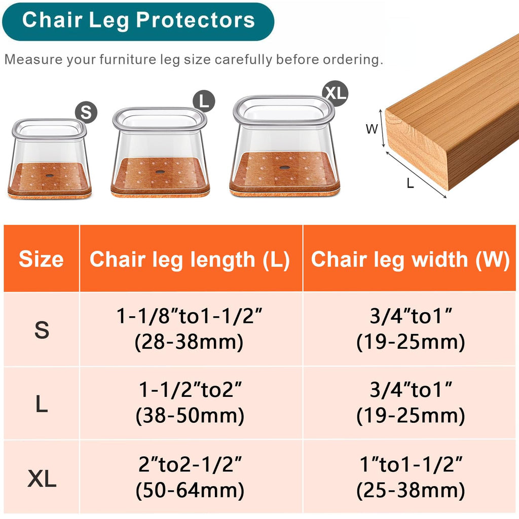Ansible 24 pcs Rectangle Large Chair Leg Floor Protectors, Furniture Felt Pads Silicone Covers caps for Chairs,Chair Leg Protectors for Hardwood Floors (Fit Length 1-1/2” to 2”,Width 3/4” to 1”)