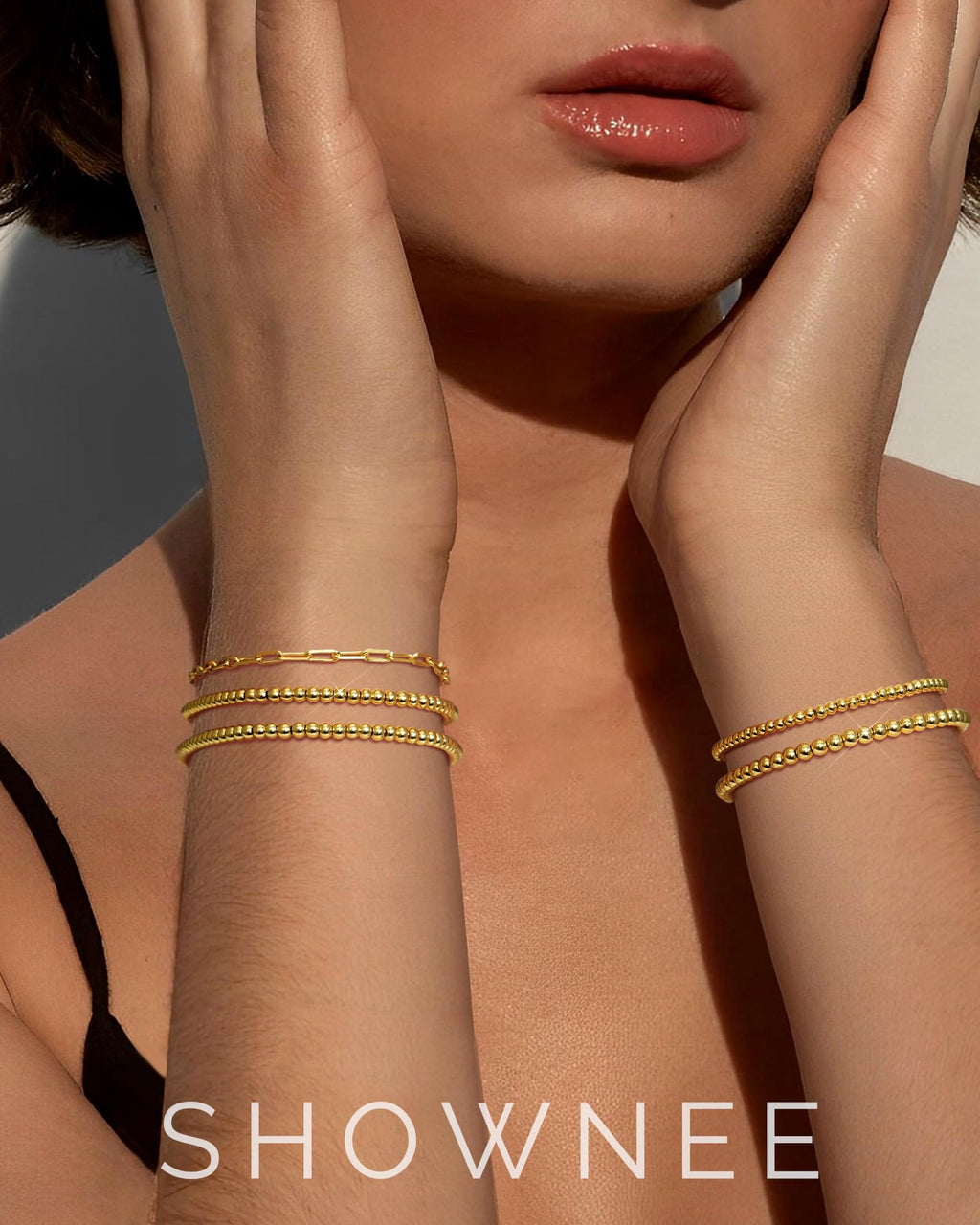 shownee Gold Beaded Bracelet for Women 14K Gold Plated Bracelets Gold Stretch Bead Ball Bracelets Hypoallergenic Stackable Bracelet Set 6.8 inch small Graduation Gift for Her Mothers Day Gifts for Mom