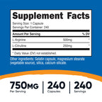 Nutricost L-Arginine L-Citrulline Complex 750mg, 240 Capsules (2 Bottles) - Non-GMO