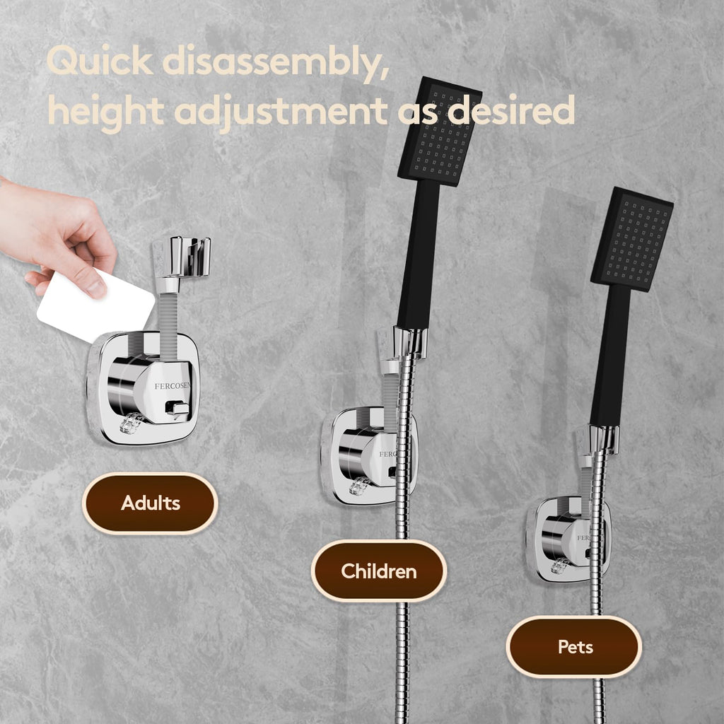 FERCOSEN 360° Swivel Shower Head Holder with Suction Cup | 10kg Load Capacity, Tool-Free Installation in Seconds | Removable and Rust-Resistant Shower Bracket with Storage Hook (White)