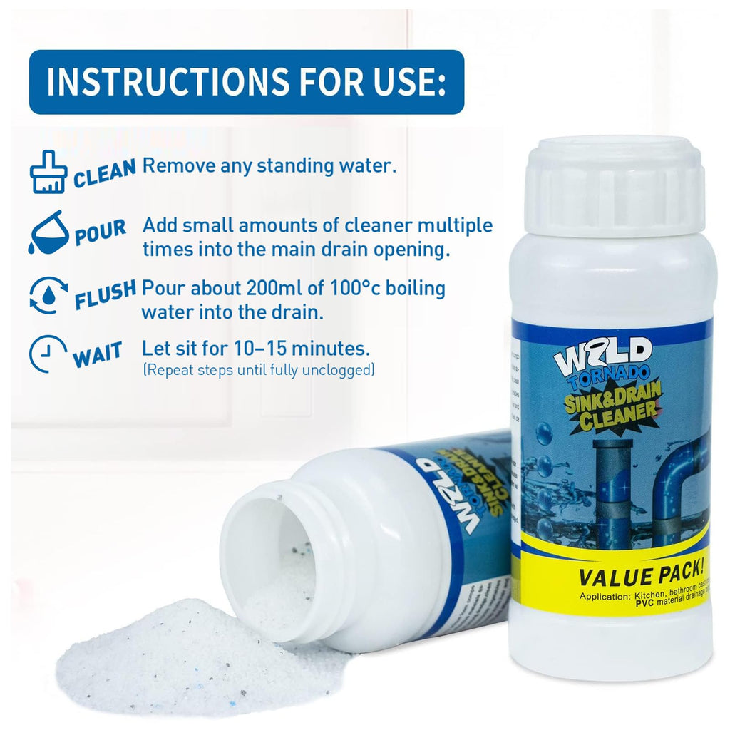 Wild Tornado Pipe Dredge,Powerful Sink Cleaner Powder Fast Foaming for Kitchen Toilet Pipeline Quick Cleaning Tool（4pcs）