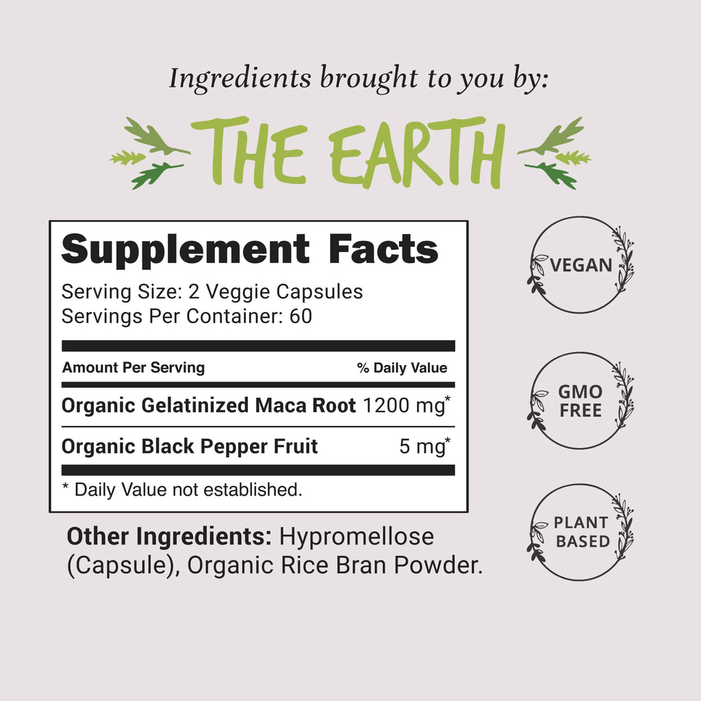 Organic Maca Root Capsules 1200 mg – Libido Support for Women Fast Acting & Potent | Female Maca Supplement | Energy Pills from Peru | Includes Black Pepper for Absorption | (2 Month Supply) 120 Ct