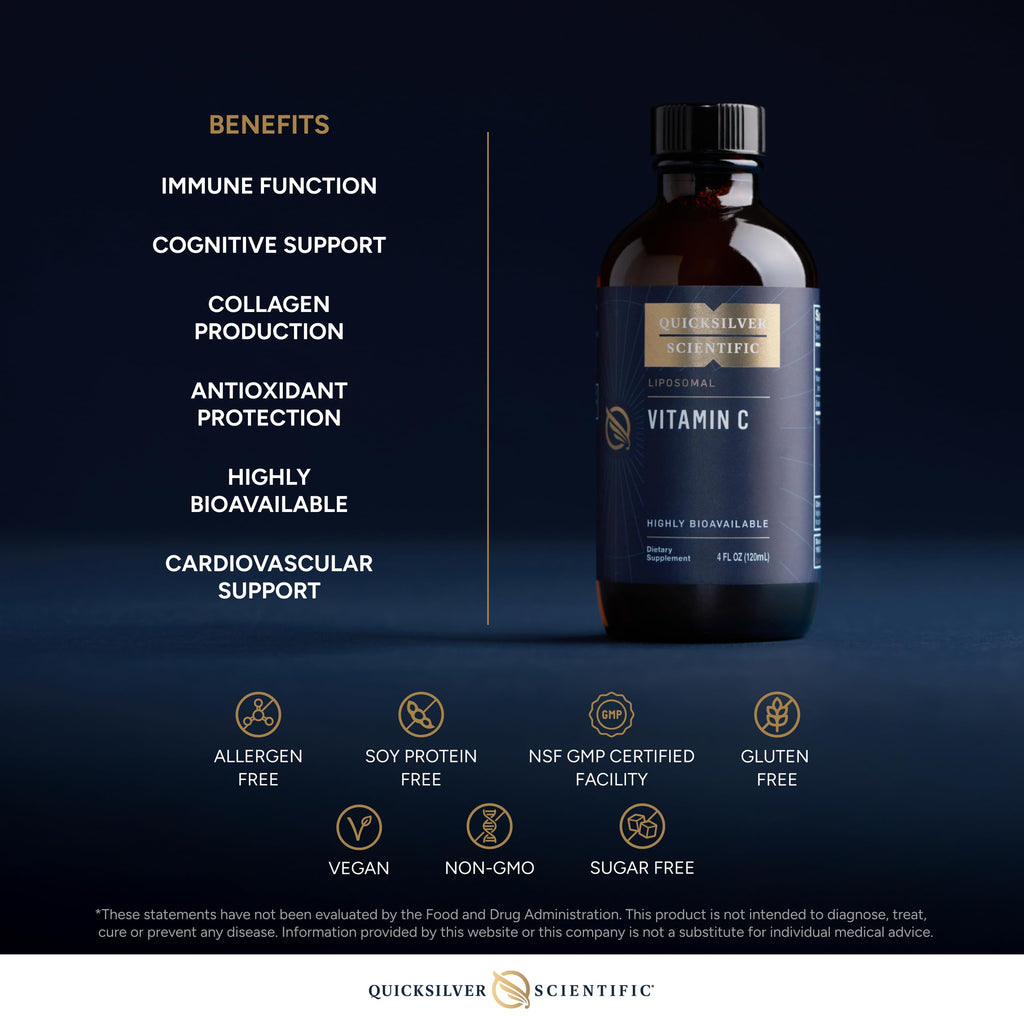 Quicksilver Scientific Liposomal Vitamin C - 1000mg Buffered Liquid Vitamin C Supplement - Immune + Antioxidant Support - Liposomes for Superior Absorption - Vegan + Non-GMO (4oz / 120ml)
