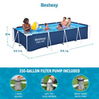 Bestway Steel Pro 13 Foot x 32 Inch Rectangular Above Ground Outdoor Pool Steel Framed Vinyl Swimming Pool with 1,506 Gallon Water Capacity, Blue