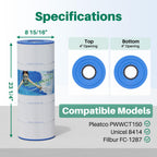 TOREAD PWWCT150 Pool Filter Replaces PWWCT150, Ultral-B3, Clearwater II ProClean 150, 817-0150N, Unicel 8414, Filbur FC-1287, SD-00210, 150 Sq.ft Filter Cartridge 1PACK