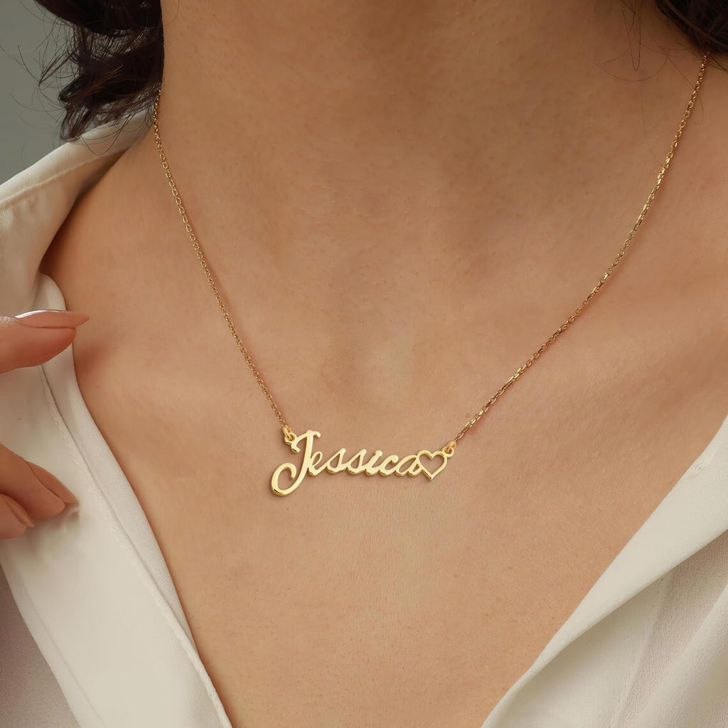 KUKULIKI Custom Name Necklace Personalized Heart Symbol, 18K Gold Plated Handmade Personalized Necklaces for Women, Customized Jewelry Birthday Gifts
