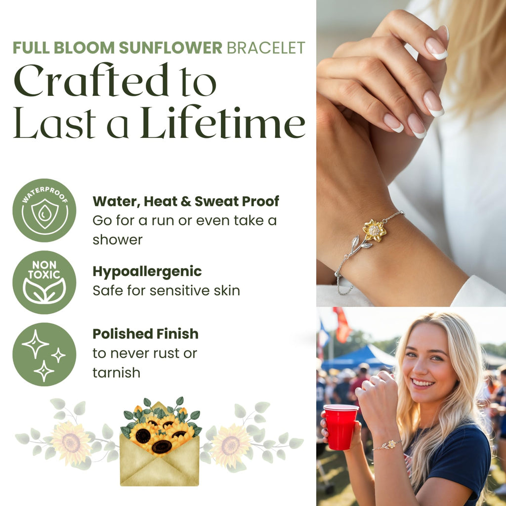 Love You This Much To My Daughter In Law 18k Gold Plated Sunflower Bracelet| Future Daughter in Law Birthday Gifts from Mother in Law | 6-7.5" Adjustable | Luxury Gift Box (Sunflower Bracelet)