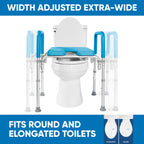 Ultimate Raised Toilet Seat with Handles, Bedside Commode, Padded Armrests, Adjustable Height, Premium Elevated Toilet Seat for Elderly Bathroom Safety with Arms, Standard and Elongated Toilets, Blue