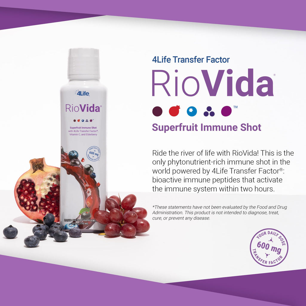 4Life Transfer Factor RioVida Tri-Factor Formula - Liquid Immune and Health Support with Vitamin C, Elderberry, Aronia Berry, Macqui, Blueberry, and Acai - Single Pack