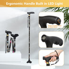 Hedkin Walking Cane with LED Light, Foldable,Adjustable, Self Standing Walking Canes for Men & Women,Walking Sticks with Quad Base for Seniors & Adults