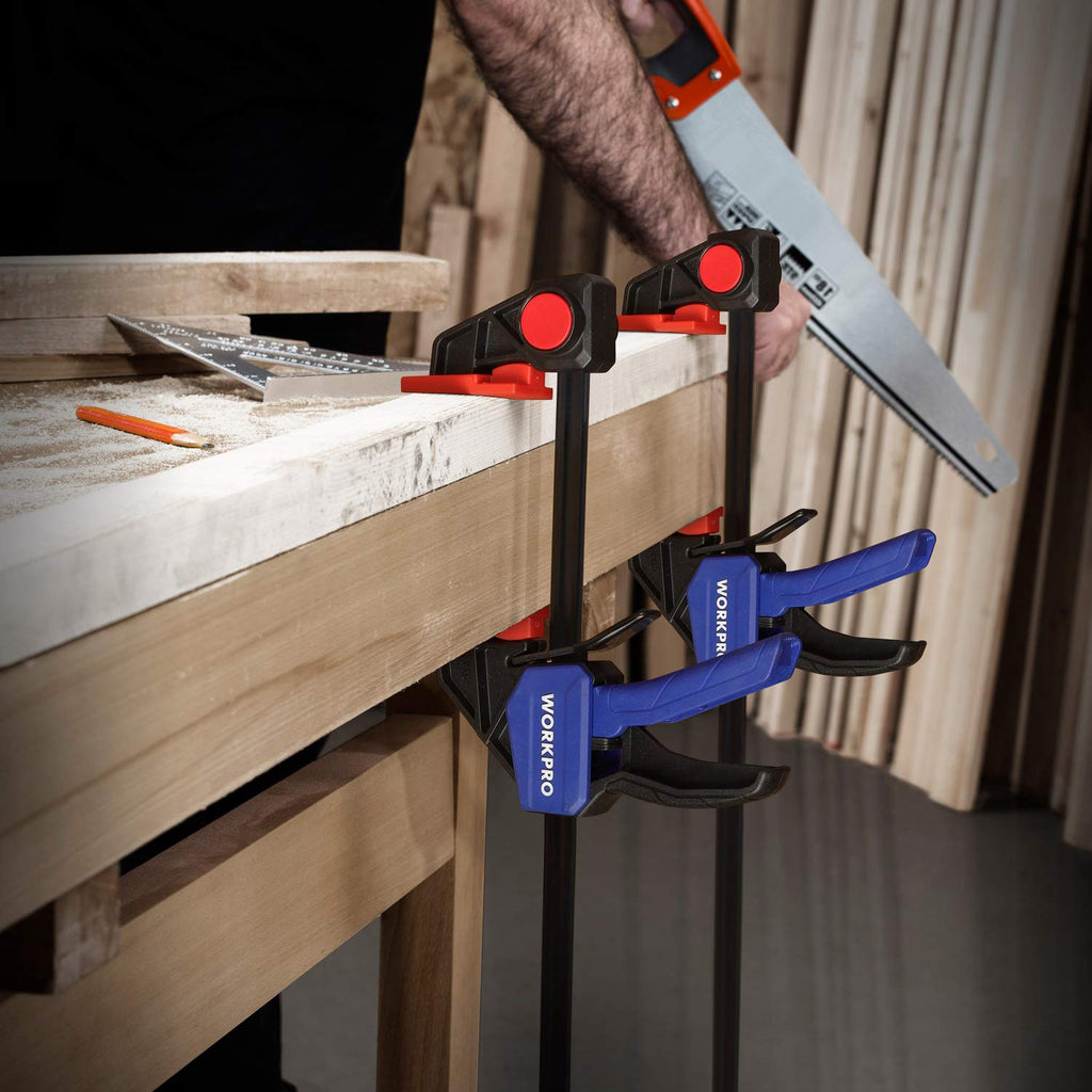 WORKPRO 12" Clamps for Woodworking 2-Pack, Quick-Release Wood Clamps/Spreader Light Duty, One Hand F Clamps 150 LBS Load Limit, Ideal for Woodworking and DIY Projects