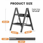 SOLADDER Step Stool, 2 Step Ladder with Anti-Slip and Wide Pedal, Folding Portable Iron Stepladder for Home and Kitchen, 300lbs - Black