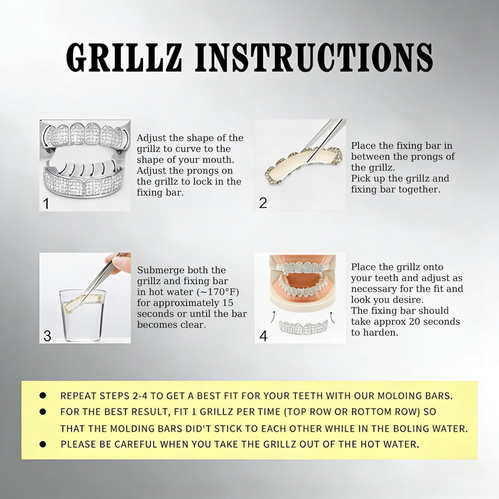 Custom Diamond Grillz for Men - Iced Out Detachable Gold & Silver Teeth Covers - Bling Hip Hop Mouth Jewelry (Silver)