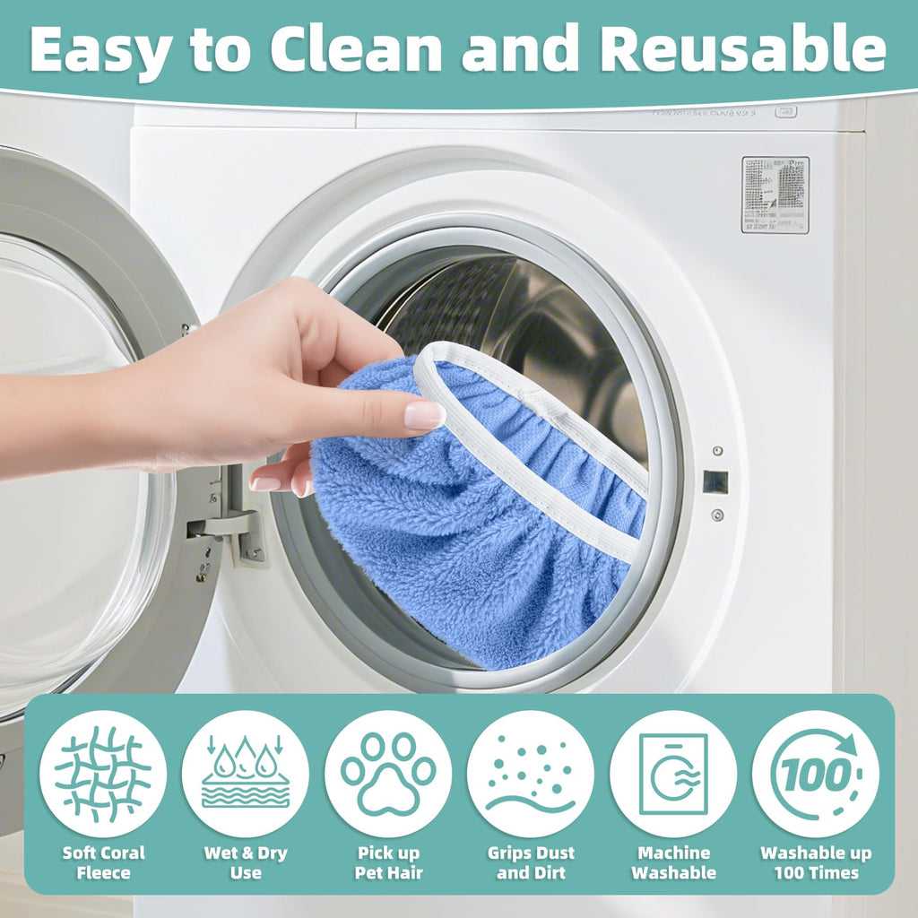Reusable Mop Pads Compatible with Swiffer Sweeper Mop, Microfiber Dry Sweeping Cloths & Machine Washable Wet Pads Refill for Use on All Sealed Floors - Stone, Hardwood, Laminate & Tile (10 Blue)