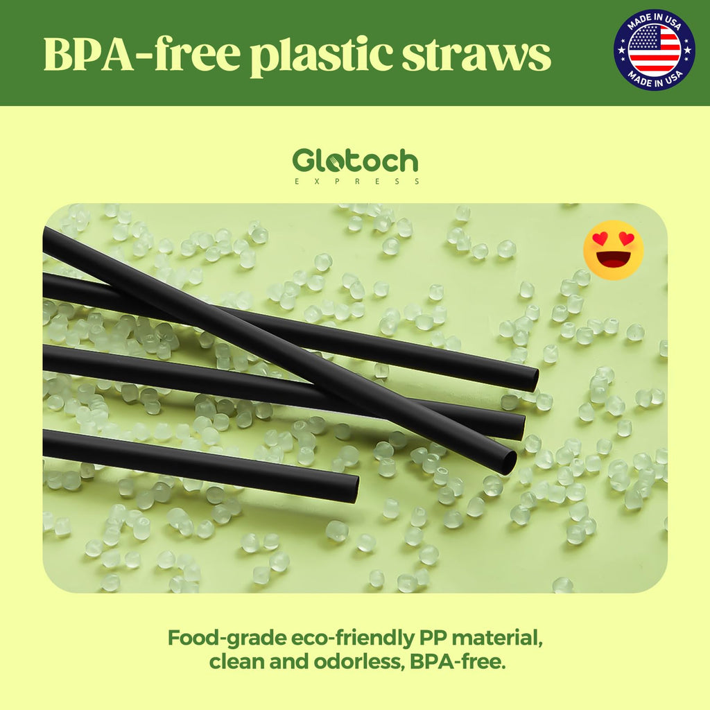 Glotoch Express 1000 PCS Individually Wrapped Black Plastic Straws, 7.75'' Long, 0.24'' Diameter Disposable Drinking Straws for Every Occasion, Party, Made in USA