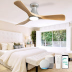 Depuley Ceiling Fans with Lights for Bedroom: 42 In Smart Low Profile Ceiling Fan with Voice Alex APP Remote Control - Wood Fandelier Flush Mount Fan 3 Blades Dimmable 3CCT Ultra Quiet