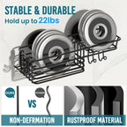 TAILI Shower Caddy Suction Cup with Hooks and Soap holder, Heavy Duty Bathroom Shower Organizer, No Drilling Bathroom Holder with Large Capacity, Metal Black Storage Basket
