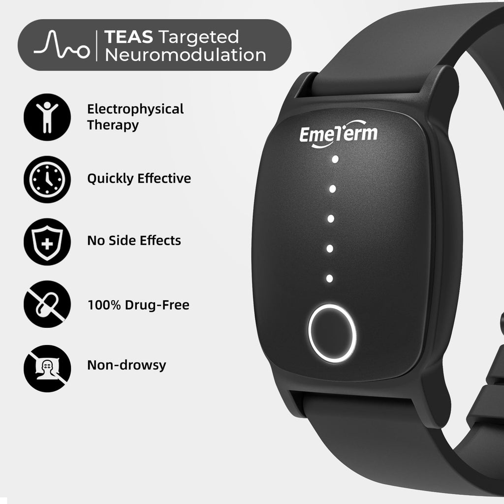 EmeTerm Explore Classic FDA-Cleared Galaxy Black and Navy Blue Anti-Nausea Wristband IP67 Waterproof Morning Motion Travel Sickness Vomit Relief Rechargeable No Gel Drug Free Without Side Effects