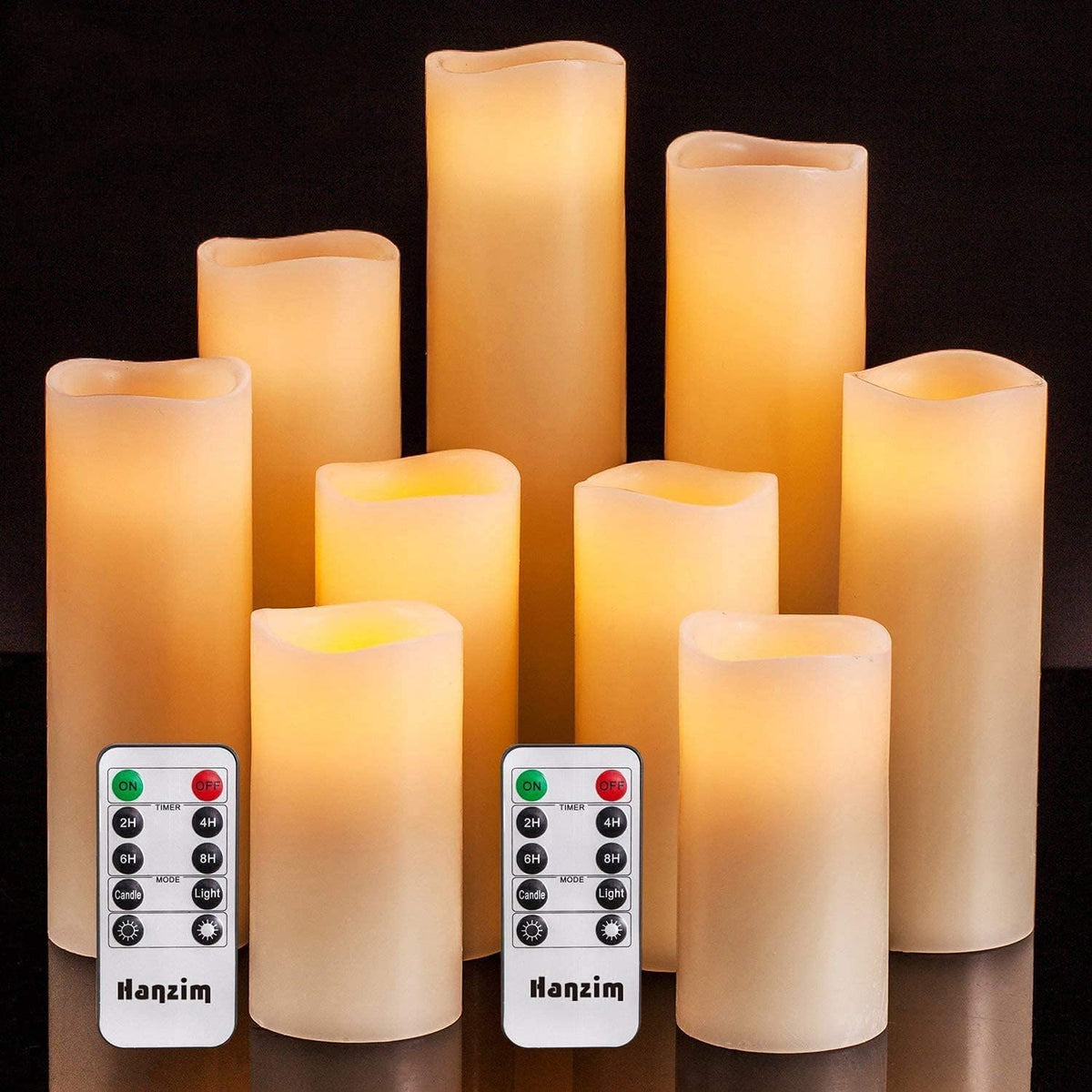 Flameless Battery Operated LED Pillar Candles with Remote control 9pack