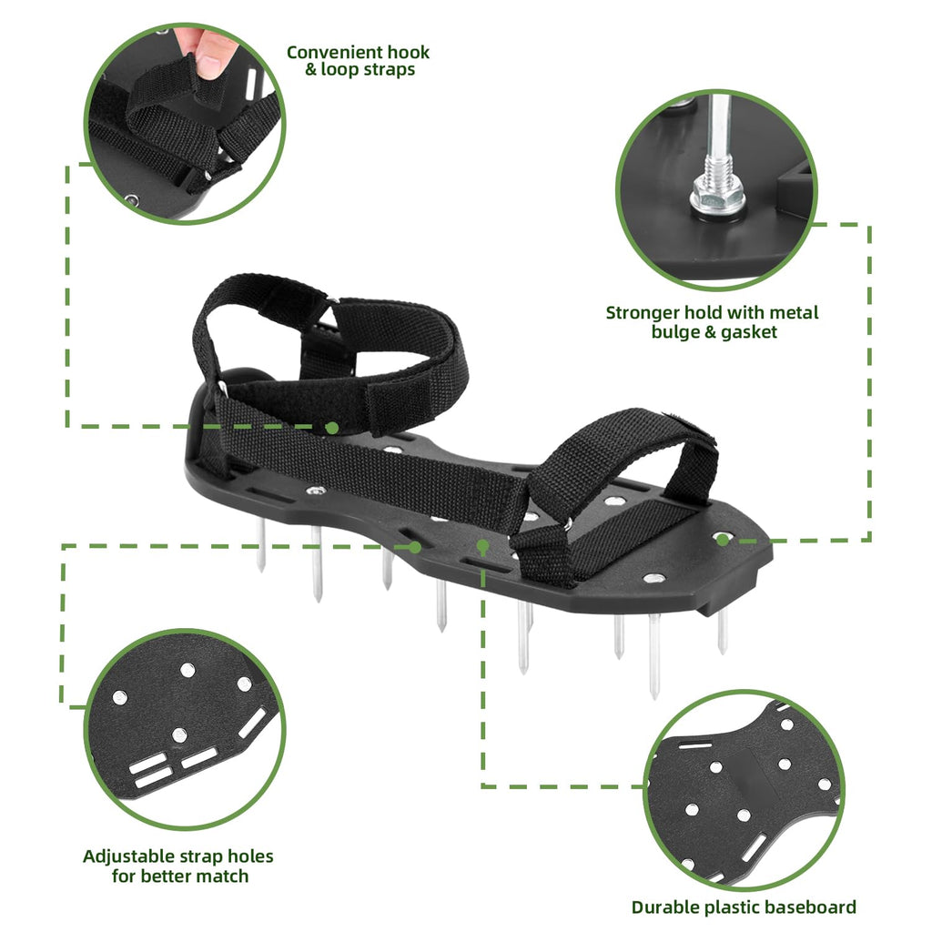 Ohuhu Lawn Aerator Shoes with Stainless Steel Shovel, Free-Installation Aerating Shoe with Hook&Loop Straps, Heavy Duty One-Size-Fits-All Spiked Aerating Sandals for Garden Grass