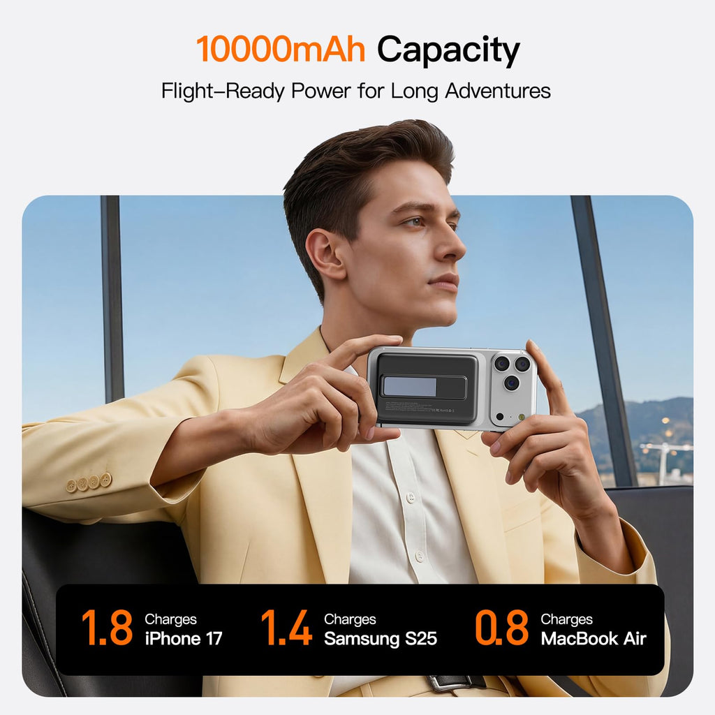 Magnetic Portable Charger 10000mAh, 22.5W Power Bank with Built in Cable