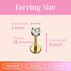 Cords Club Solitaire Flat Back Stud-Hypoallergenic Titanium Women's Earring