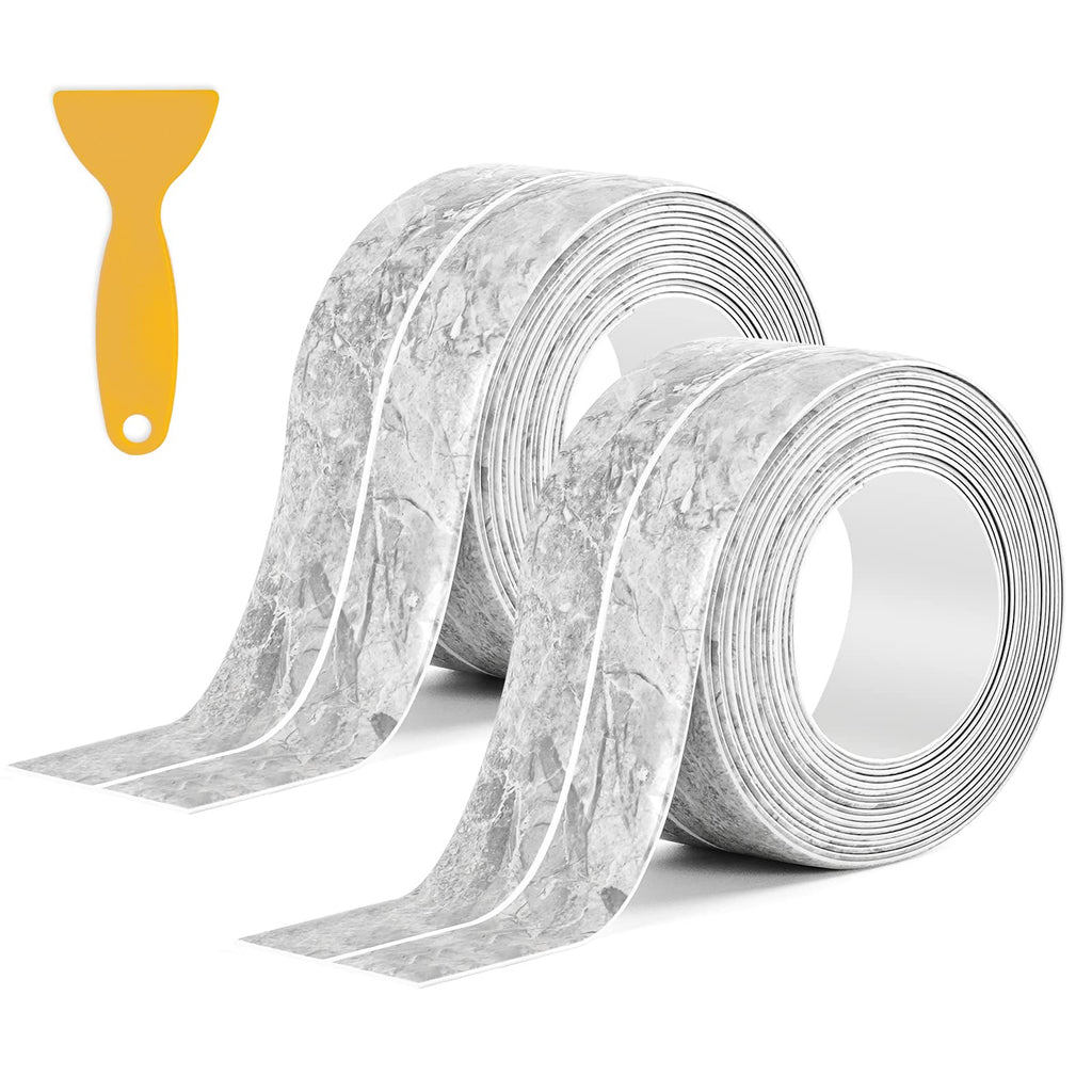 Caulk Tape Waterproof Self Adhesive, 2 Rolls Toilet Caulk Sealing Strip, Bathtub Caulking Sealant Tape for Kitchen, Bathroom, Countertop, Sink, Floor Wall Edge Protector(Grey Marble 1.5" x 10.5Ft)